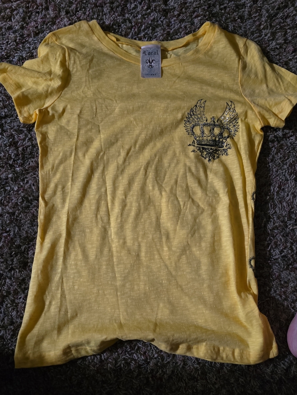 Vocal Yellow Short Sleeve Tee with Winged Crown Graphic